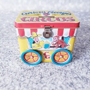Curious George Monkey Circus Wagon with Wheels Tin Savings Bank Toy by Schylling